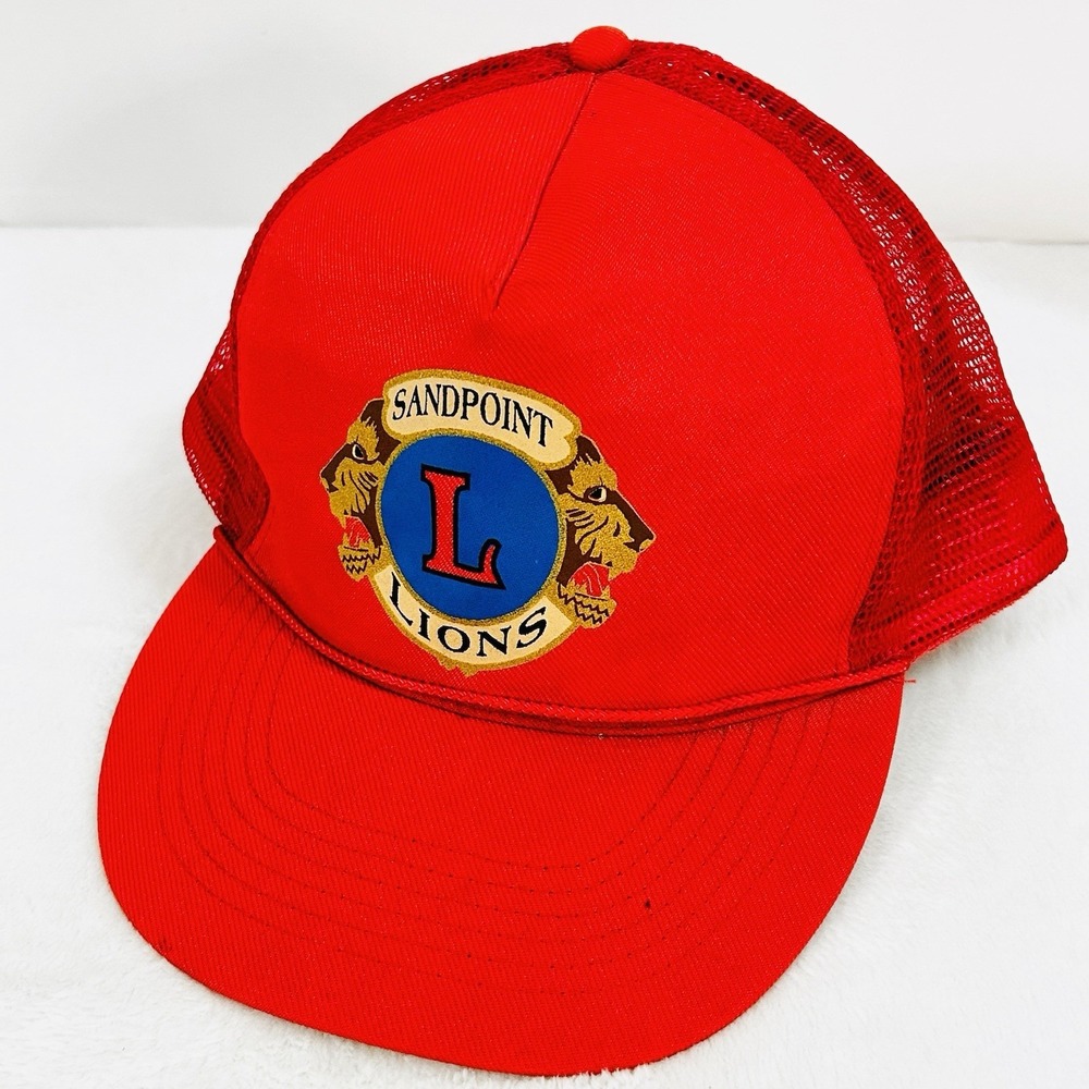 Sandpoint Lions Crest Logo Trucker A-Frame Hat Cap Snapback Adjustable Red